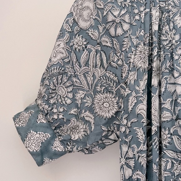 Marea The House Dress Blue Modern Floral Cotton Midi Prairie Cottagecore Summer - Picture 6 of 16